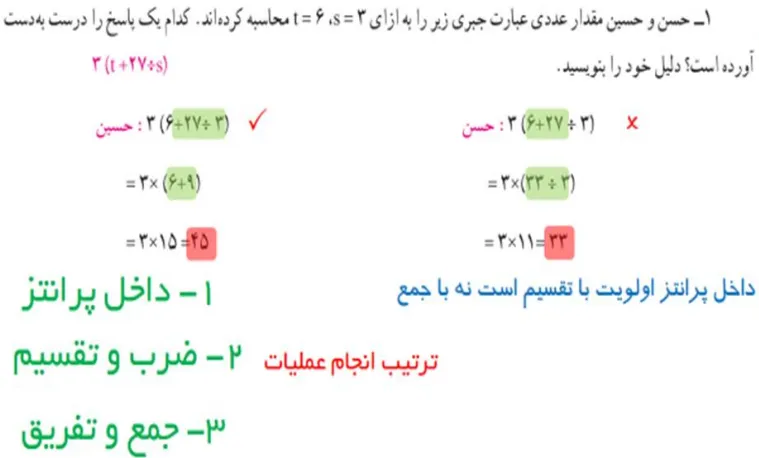 سوال 1 کاردرکلاس صفحه 35 ریاضی هفتم