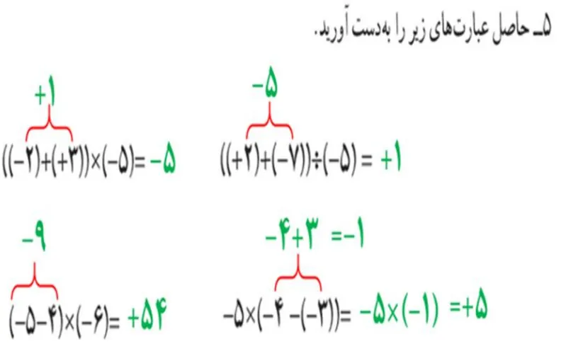سوال 5 تمرین صفحه 25 ریاضی هفتم